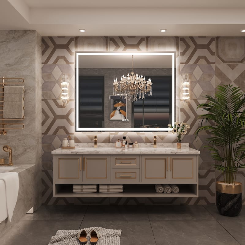 Frameless LED Front Light and Backlit 3 Colors Dimmable Anti-Fog Wall Bathroom Vanity Mirror