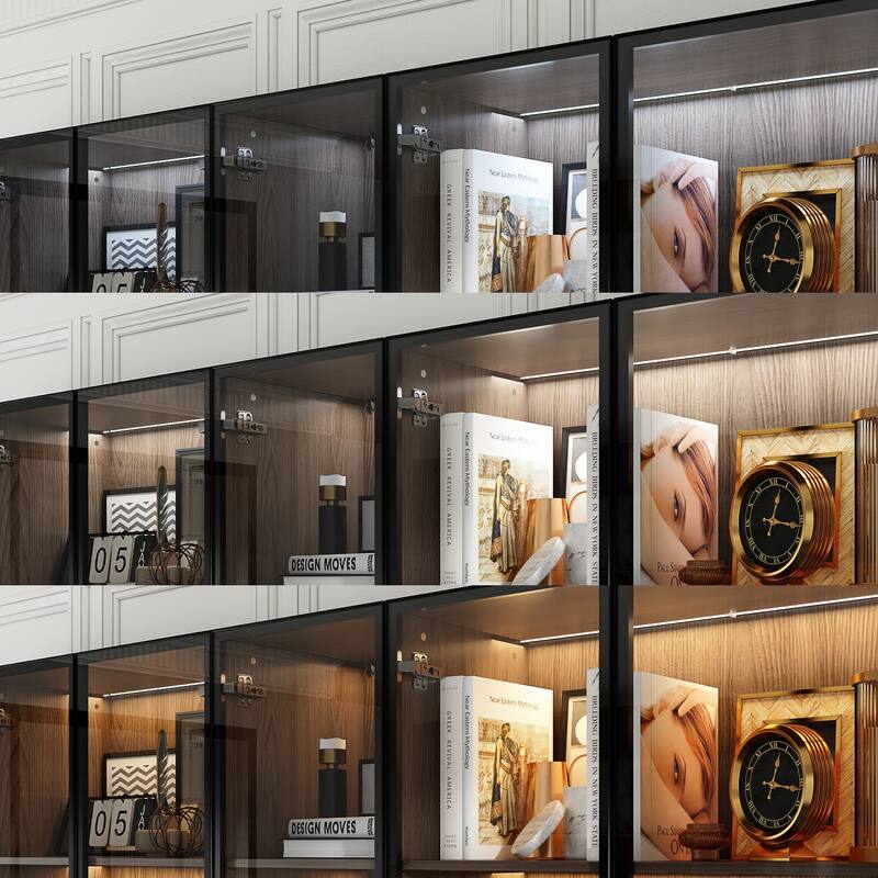 LED-Lit Wood Grain Cabinet - Configurable Storage for Home or Office