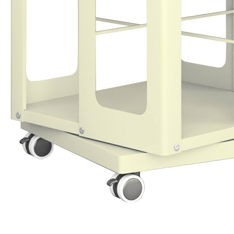 Modern 4-Tier Rotating Bookcase – 360° Swivel Wheels For Easy Mobility, Extra-Large All-Steel Construction .