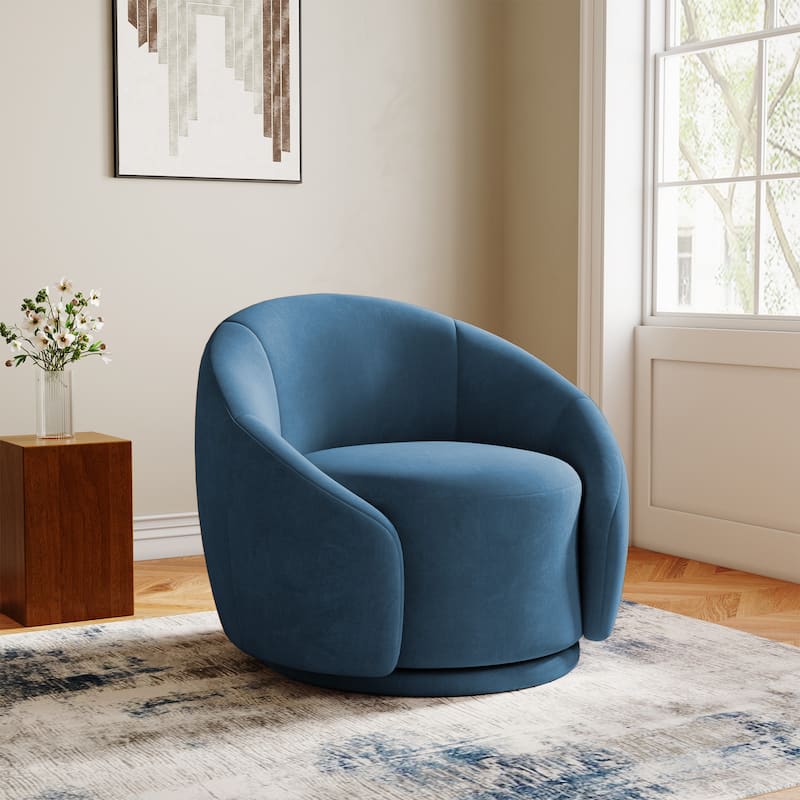 35" Wide 360-Degree Swivel Accent Barrel Chair - Velvet - Blue