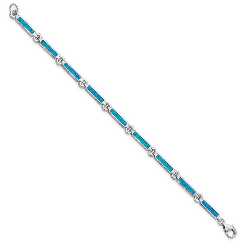 Curata 5.39mm 925 Sterling Silver Rhodium Plated Simulated Opal Bars Bracelet