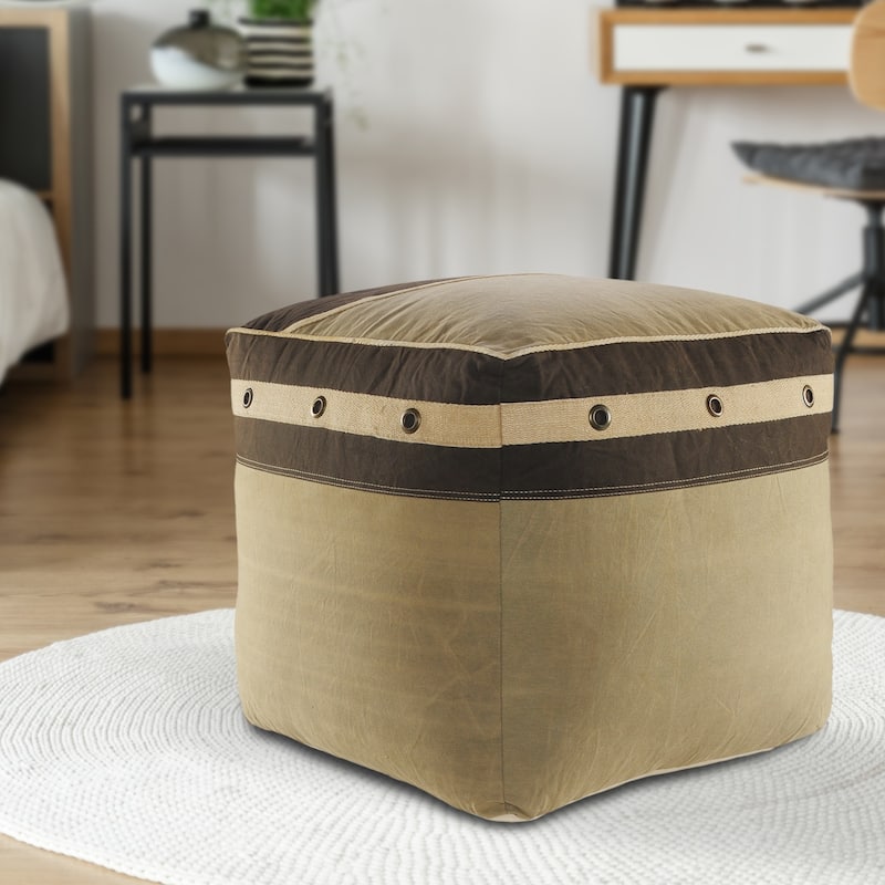 Sevita Rustic Farmhouse Striped Border Pouf