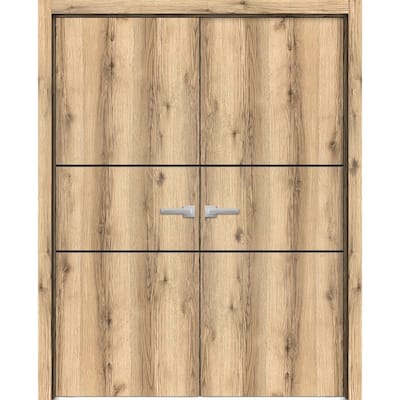 Solid French Double Doors 36 x 80 Planum 0014 Oak with