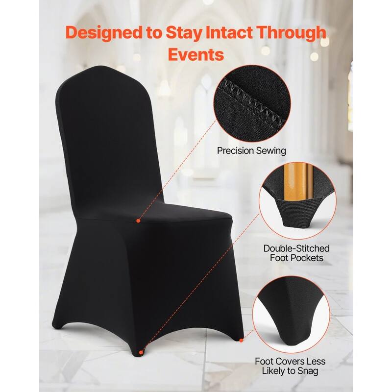 Black Stretch Chair Covers for Armless Chairs Polyester Spandex Elastic Slip On Wedding Party Banquet - 20.08 x 17.72 x 37.4 in