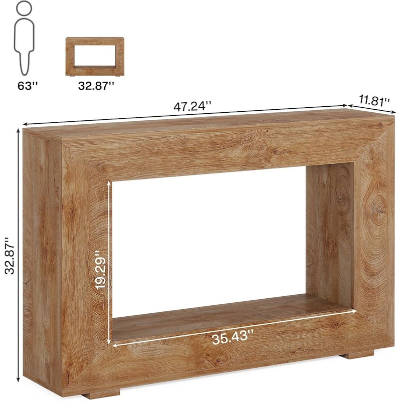 Engineered Wood Finish Console Table with Industrial Shelves - 47.24'' L x 32.87'' H x 11.81'' D