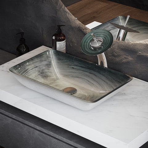 Cascade Rectangular Glass Vessel Sink with Faucet
