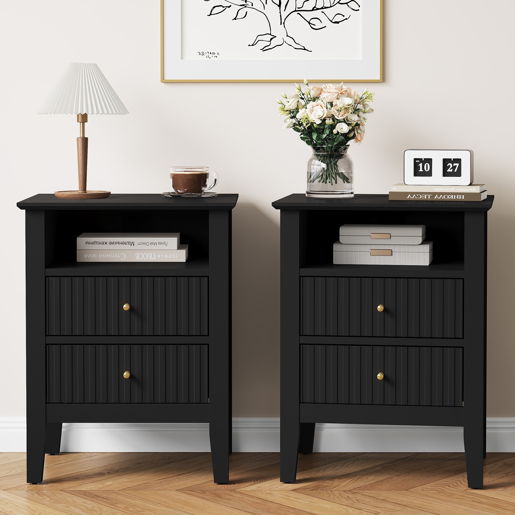 Nightstand with 2 Drawers, Set of 2