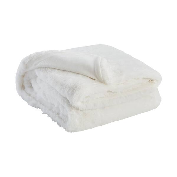 60 Inch Modern Soft Faux Fur Throw Blanket, Solid Reverse, Polyester