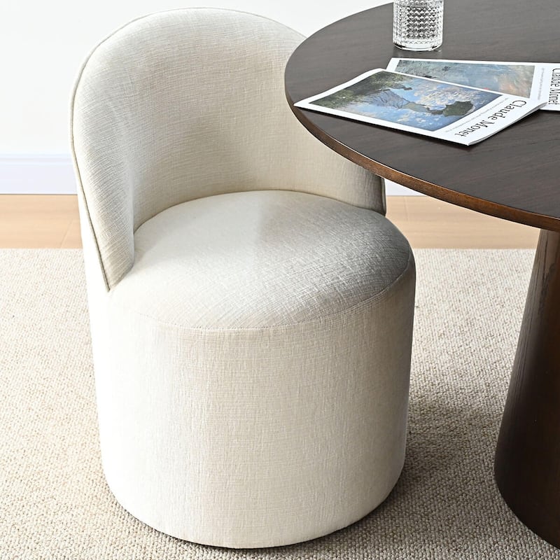 Chenille Rolling Upholstered Dining Chair with Castors (Set of 2)