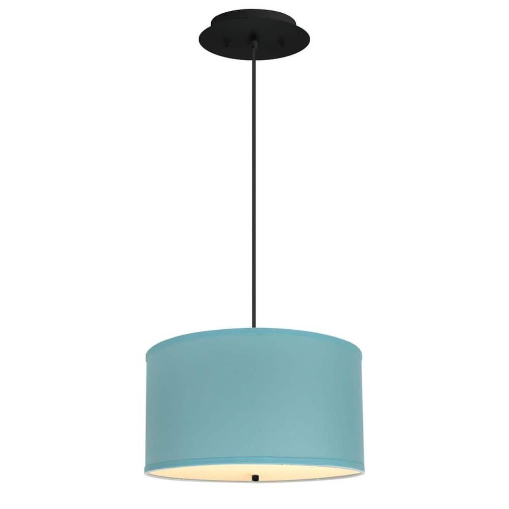 16" W 2 Light Pendant Island Paradise Linen Drum Shade with Diffuser, Black Cord