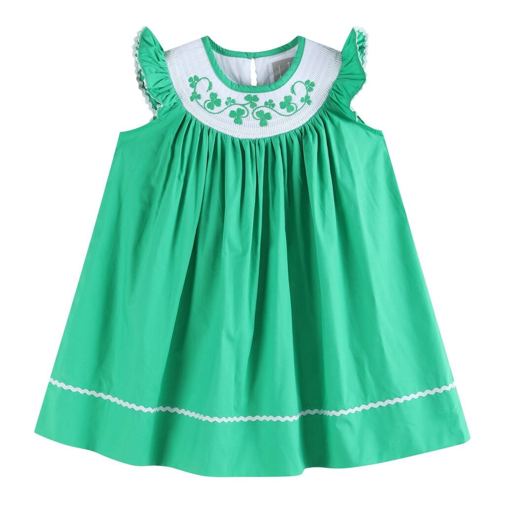 Lil Cactus Green St. Patrick's Day Shamrock Smocked Bishop Dress