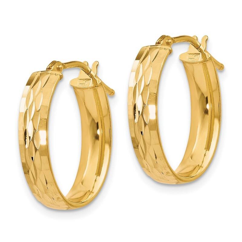Curata 10k Yellow or White Gold 21x10mm Heavy Diamond Cut Wide Oval Hinged Hoop Earrings