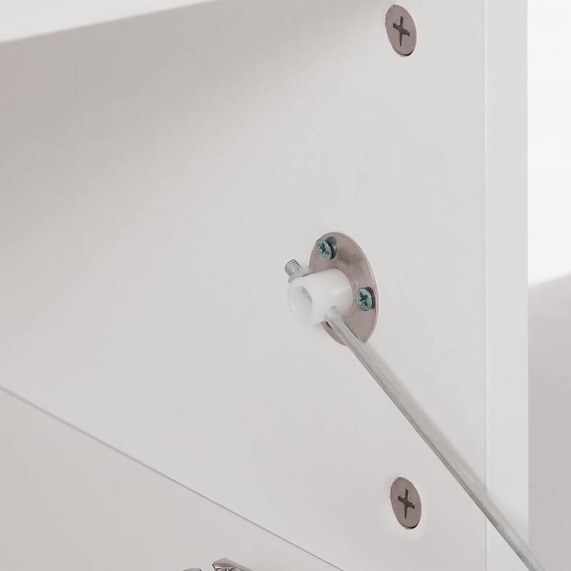 GDF Studio - Modern White Particle Board TV Stand with LED Light Belt and Glass Shelf