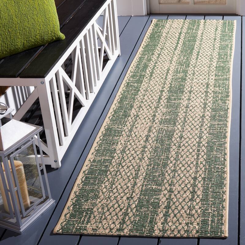 SAFAVIEH Courtyard Nadya Indoor/ Outdoor Waterproof Patio Backyard Rug - 2'3" x 8' Runner - Beige/Dark Green