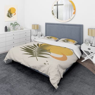 Designart 'Abstract Yellow Sun and Moon With Tropical Leaf I' Modern Duvet Cover Set