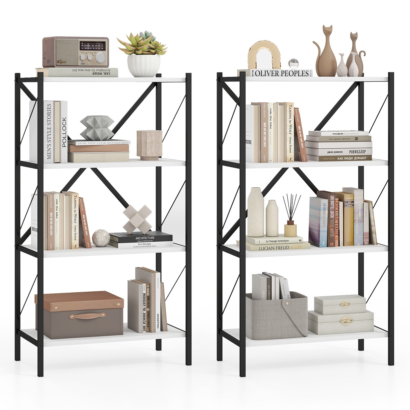 Gymax 2PCS 4-Tier Bookshelf Book Holder w/Heavy-Duty Metal Frame for