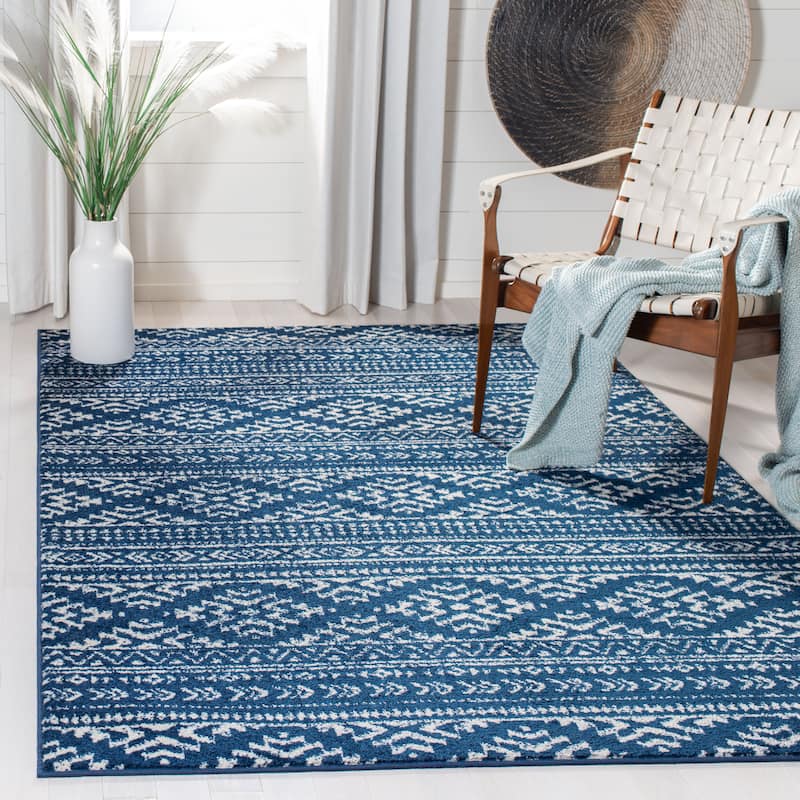 SAFAVIEH Tulum Bora Moroccan Boho Chic Area Rug - 3' Square - Navy/Ivory