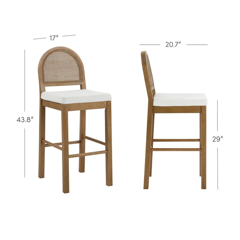 Bailey Boucle Upholstered Rattan Bar Stool or Counter Height Stool with Natural Rattan Woven Back For Kitchen Island