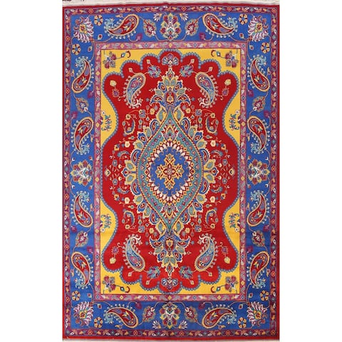 Vegetable Dye Paisley Tabriz Persian Area Rug Hand-knotted Wool Carpet - 9'3" x 12'0"