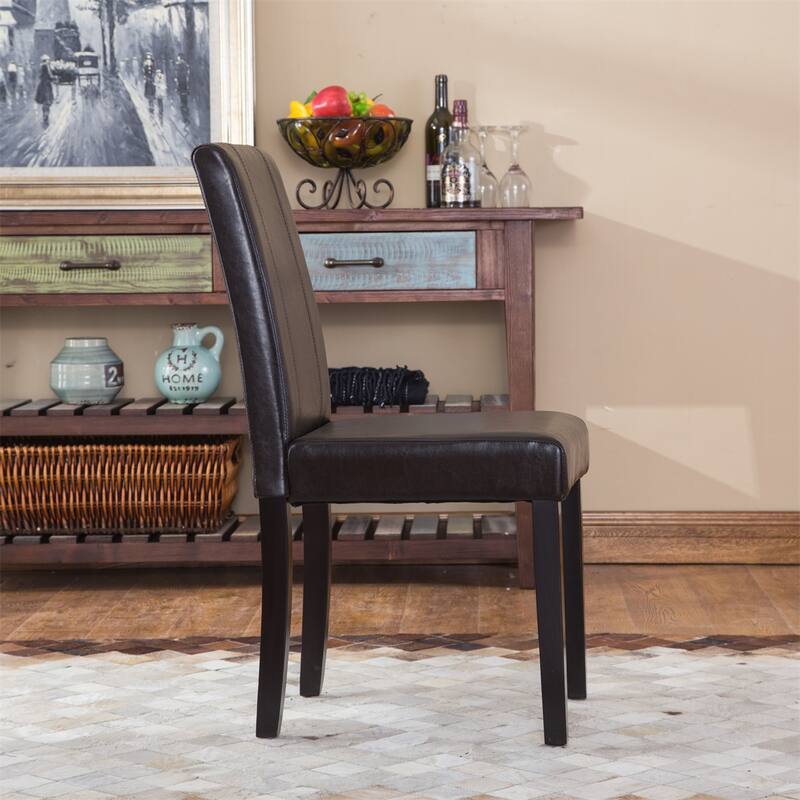 Urban Style Solid Wood Leatherette Padded Parson Chair, Set of 2