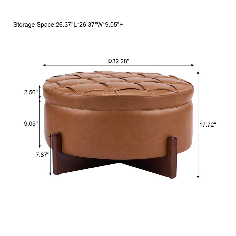 Christopher Knight Home - Mollet Mid-Century 32.28" Upholstered Tufted Round Hidden Storage Ottoman with Reversible Wood Lid