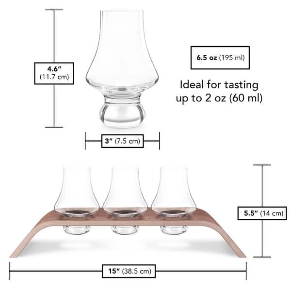 Final Touch Set of 3 Whiskey Flight Tasting Crystal - 6.5 Oz