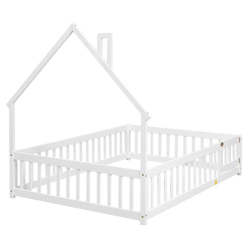 GDFStudio - Ethan American-Style Pine Twin Bed with House-Headboard and Fence Design