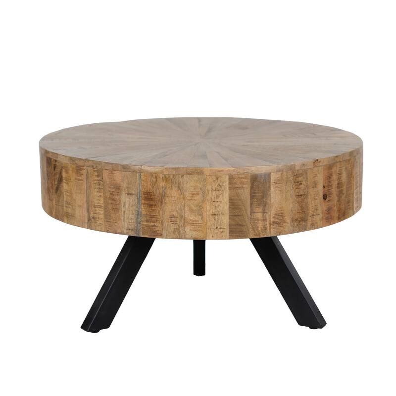 Rustic Round Coffee Table, Mango Wood With Metal Legs Mercury Table