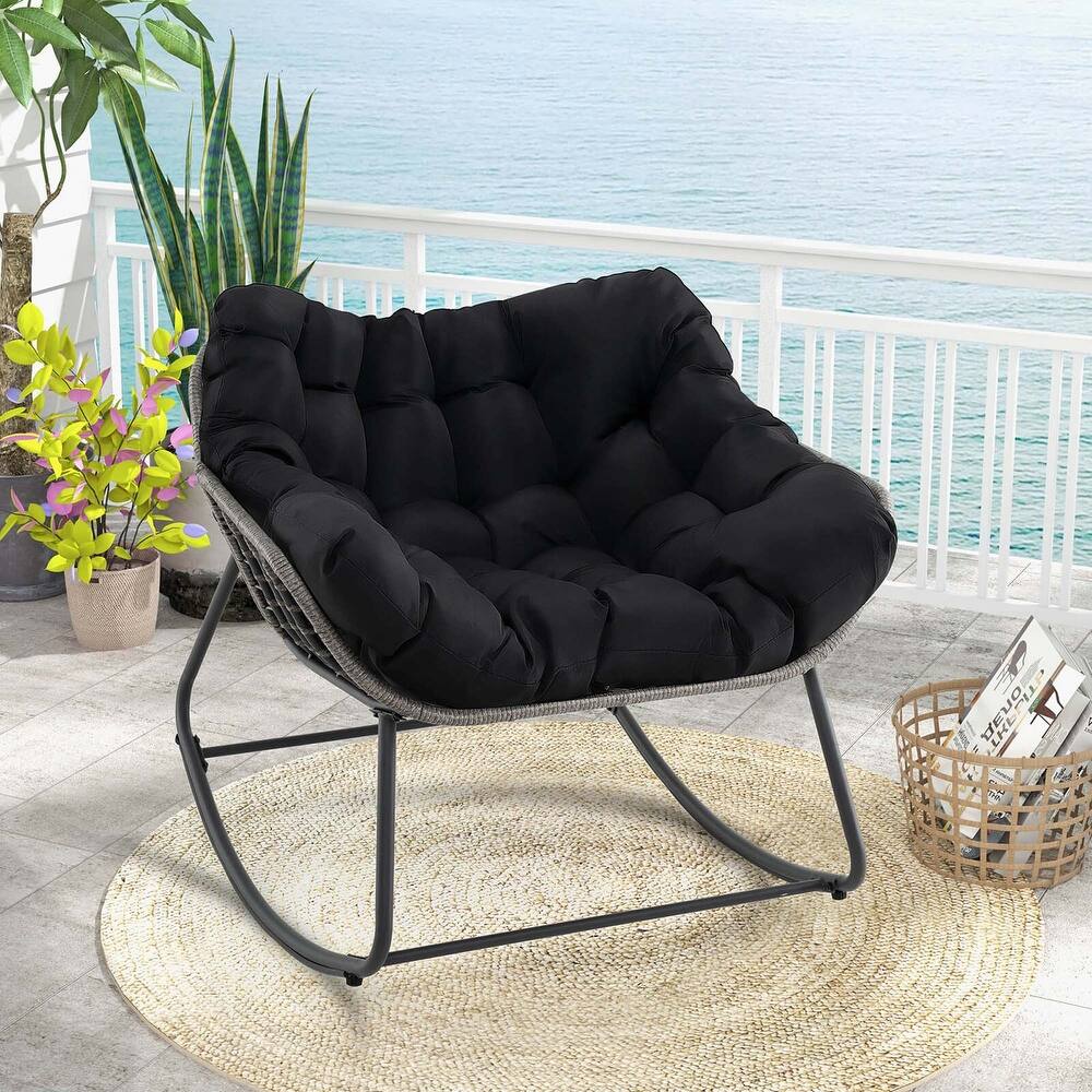 Costway 1/2 PCS Outdoor Rocking Chair Oversized Patio PE Wicker Egg