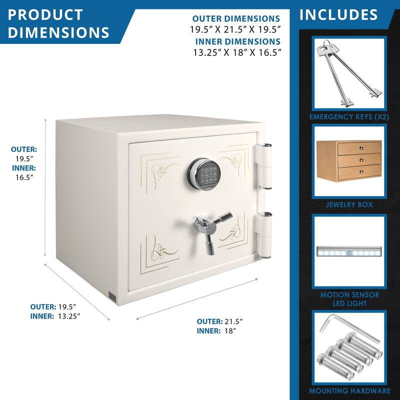 1.91 Cubic Ft Keypad Fireproof Jewelry Safe, White