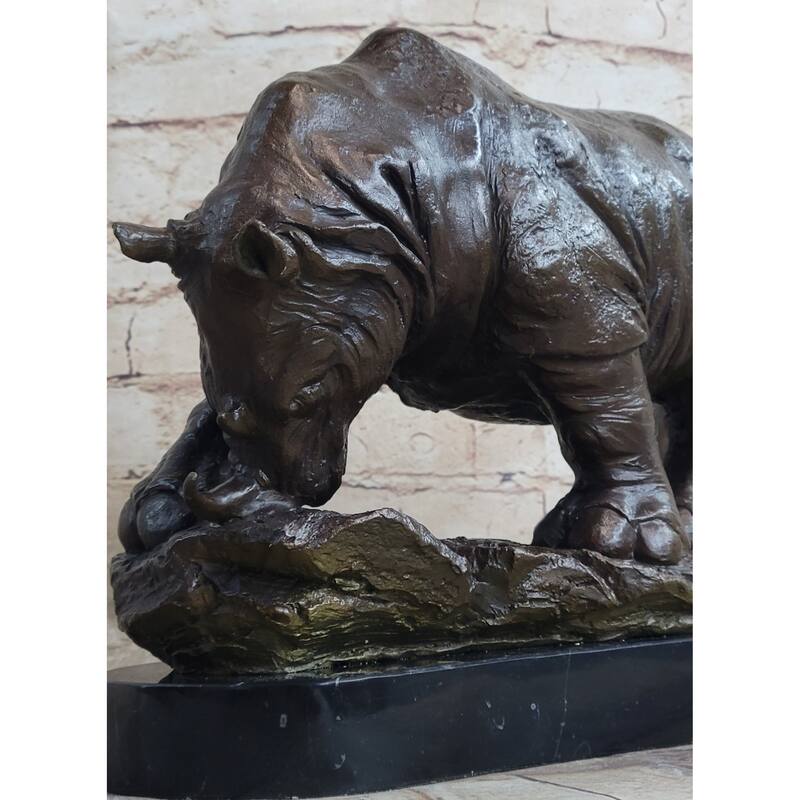 Signed Original Milo Rhinoceros African White Rhino Bronze Sculpture Figurine