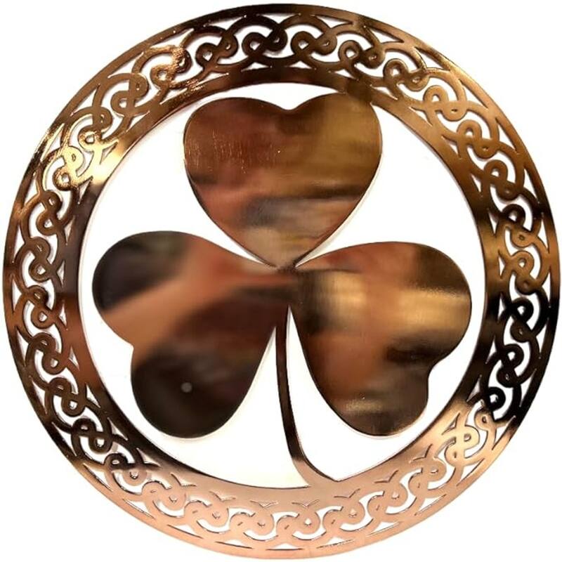 Steel Shamrock Wall Hanging with Celtic Knots and Round Design - 12” L x 12” H