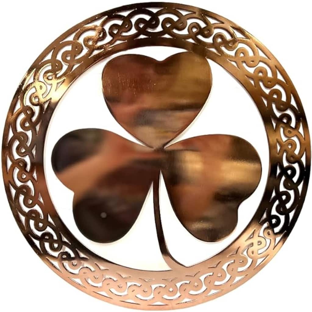 Steel Shamrock Wall Hanging with Celtic Knots and Round Design - 12” L x 12” H