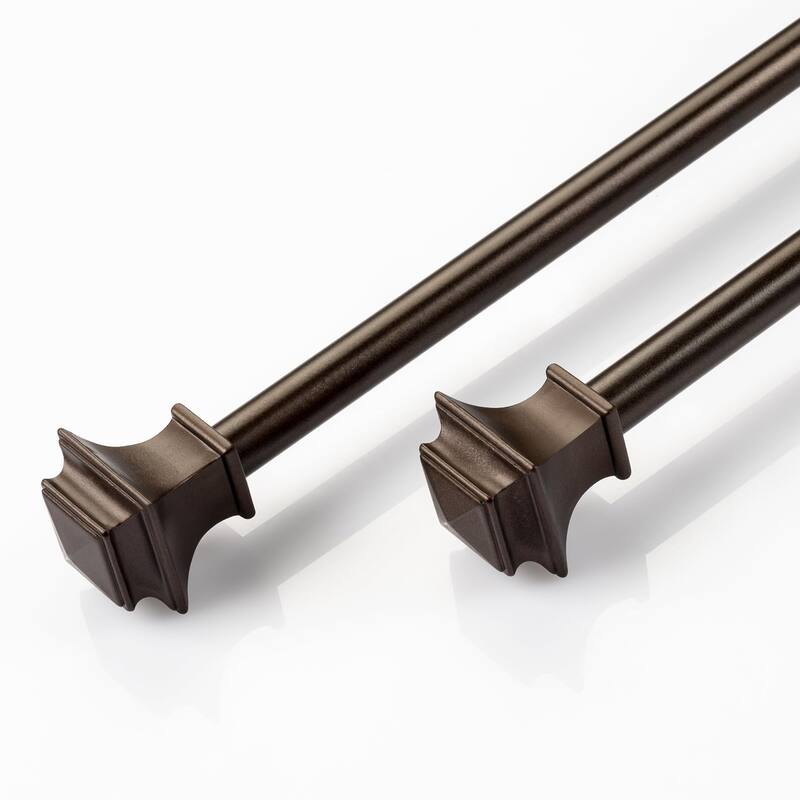 Deco Window 2 Pack Single Curtain Rod with Square Finials & Brackets Set - 44" to 84", 5/8 Inch Diameter, Brown Oil Rubbed