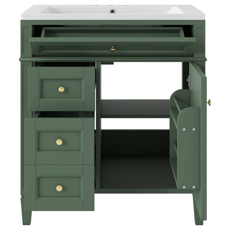 30" Modern Bathroom Vanity with Top Sink and 2 Drawers and a Tip-out Drawer