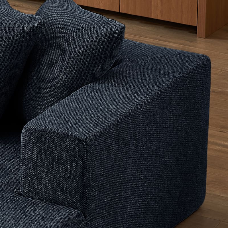 Blue Chenille U-Shaped Sectional Sofa, 128x61x32 inch, 158 lbs