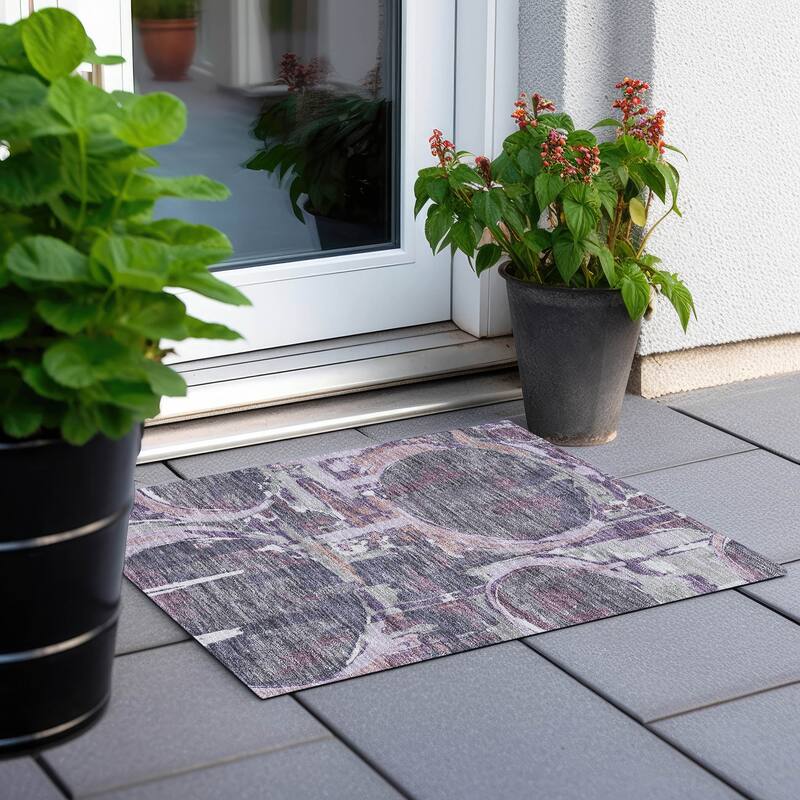 Machine Washable Indoor/ Outdoor Chantille Contemporary Abstract Rug - Purple - 1'8" x 2'6"
