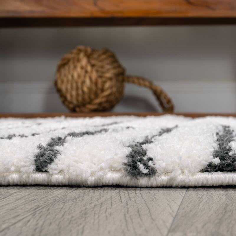 JONATHAN Y Elm Abstract Stripe Geometric Shag Area Rug