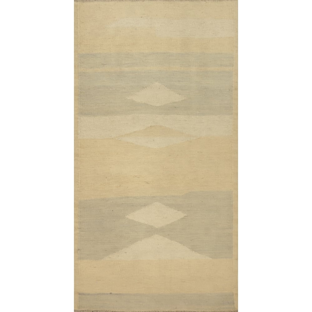 Hand Woven Oriental 100% Wool Carpet Southwestern Modern Beige & Ivories Kilim Area Rug - 4' 0'' X 2' 0''