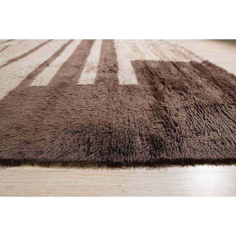 Brown Hand-Knotted Wool Art Deco Rug, 9' x 12', soft elegant area rug - L