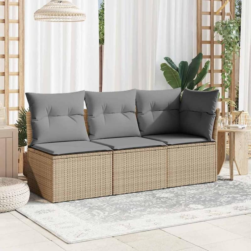 vidaXL Patio Sofa with Cushions Outdoor Seating Sectional Sofa Poly Rattan - 24.4 x 21.7 x 27.2 in