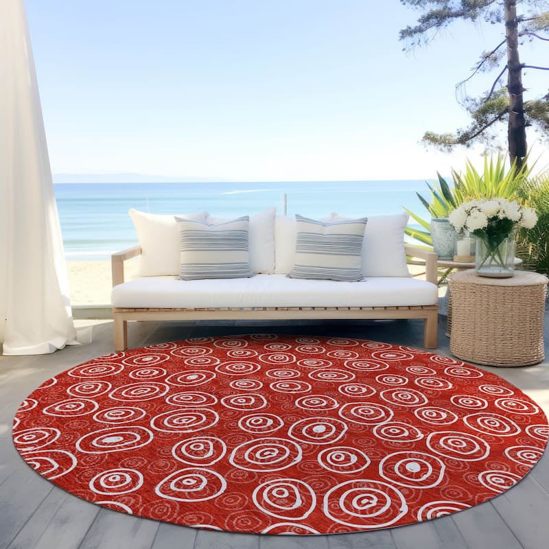Machine Washable Indoor/ Outdoor Chantille Contemporary Bubbles Rug - Red - 8' x 8'