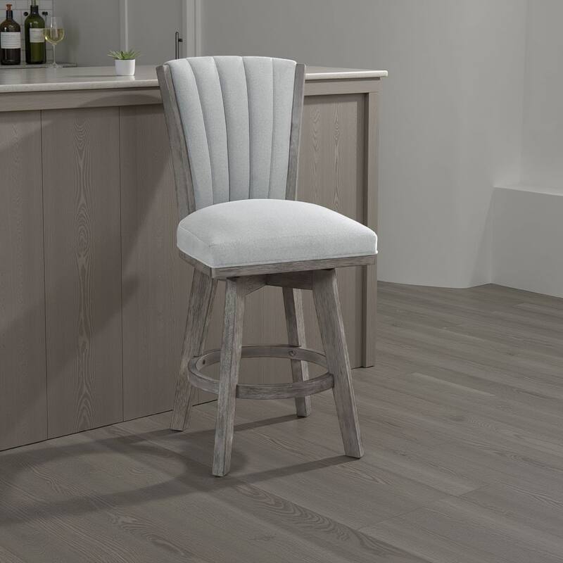 Core Set of 2 Swivel Counter Stool Chairs, Gray, Channel Tufted Velvet