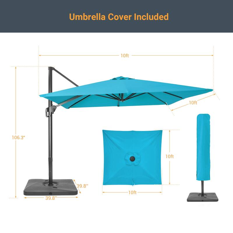 LIVOOSUN Patio10x10FT Aluminum Cantilever Umbrella Solution-Dyed Fabric w/Base