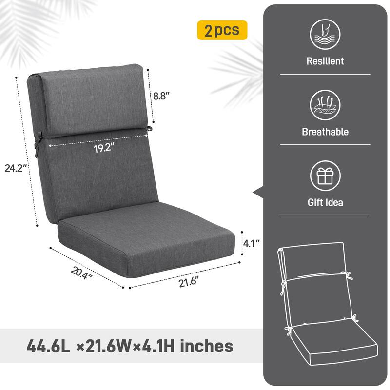 Aoodor Patio High Back Chair Cushions Set of 2
