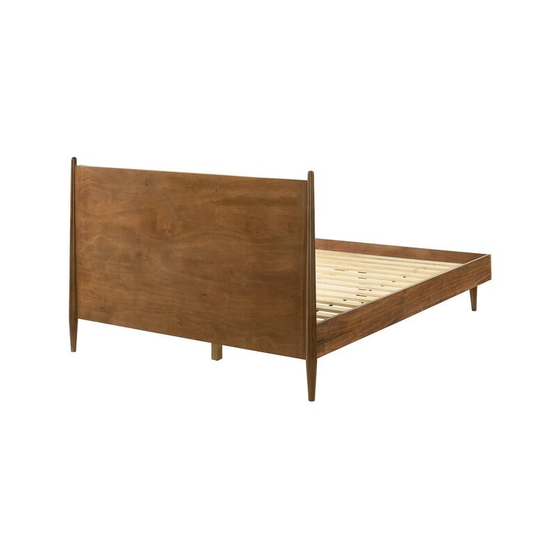 Artemio Black or Walnut Wood Queen Platform Bed Frame with Grey Upholstered Headboard
