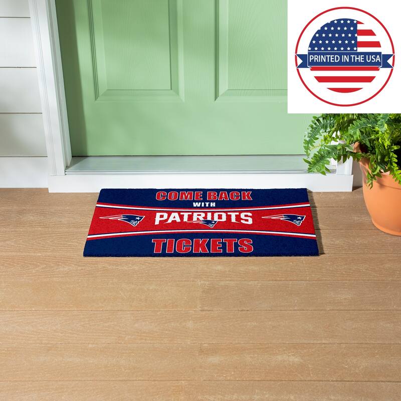 New England Patriots 28 in. x 16 in. PVC "Come Back With Tickets" Trapper Door Mat