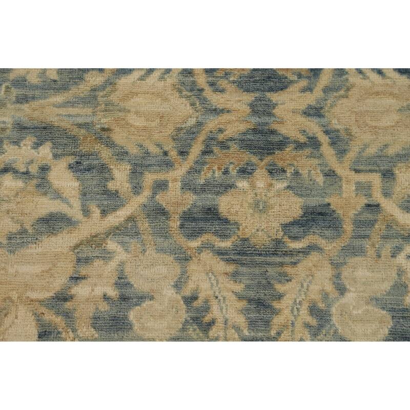 Blue Oushak Turkish Runner Rug Handmade Vegetable Dye Wool Carpet - 3'0"x 10'0"