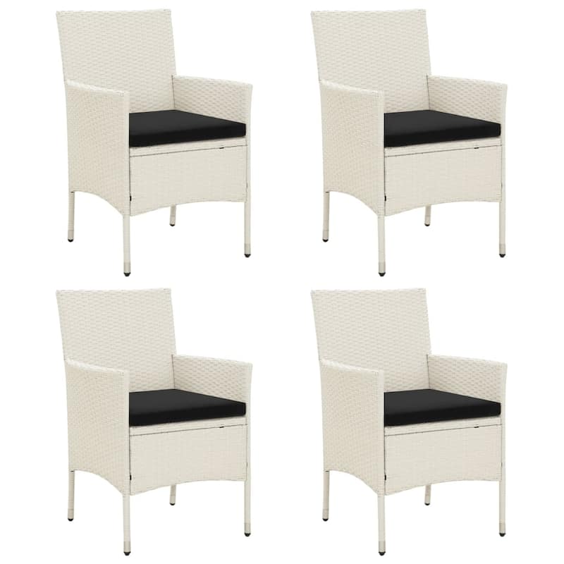 vidaXL Patio Chairs ll Weather Dining Single Chair with Cushions Poly Rattan - 24" x 23.6" x 34.6" 4 pcs - White