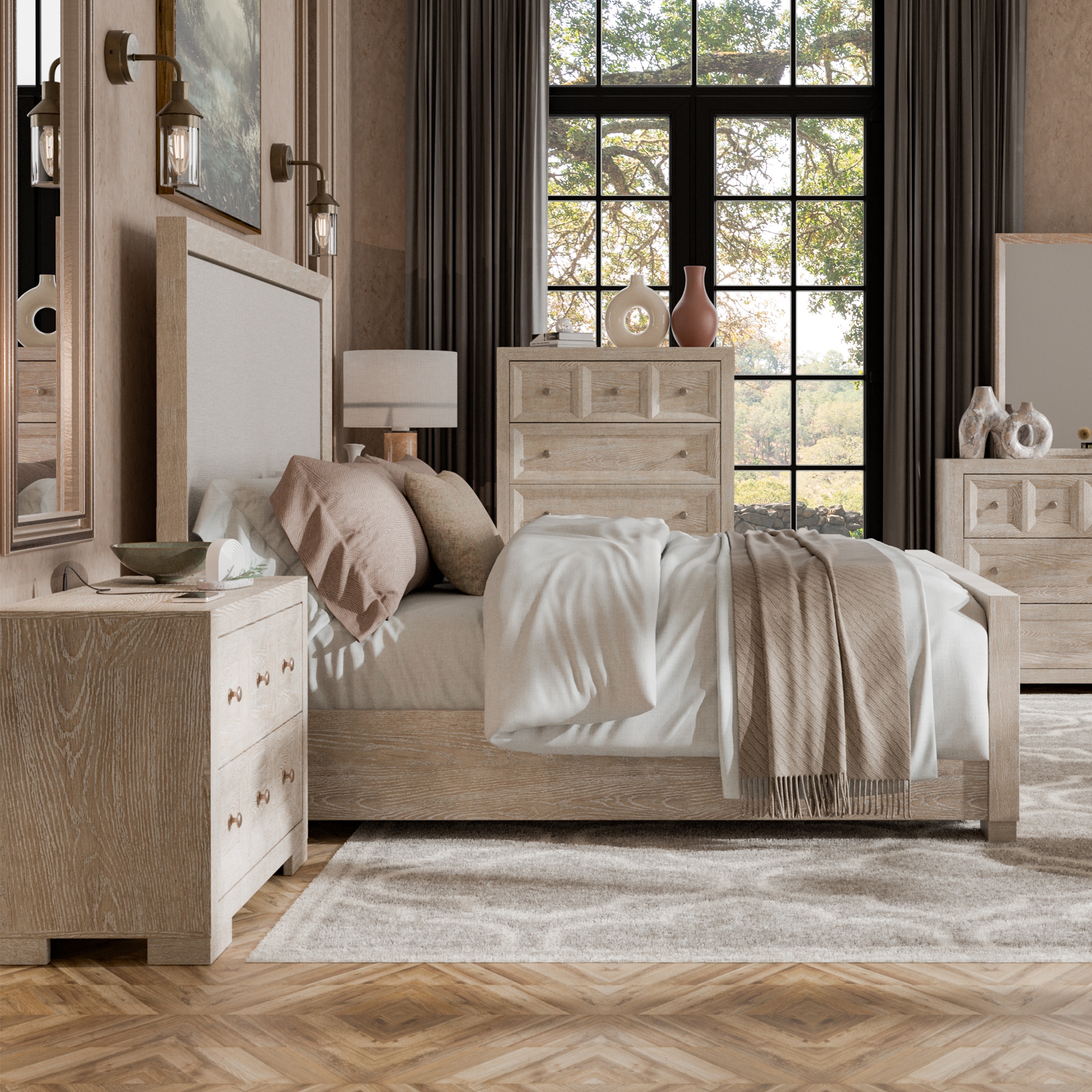 Furniture of America Durem II Modern 3-Piece Solid Wood Panel Bedroom Set with Oversized Nightstand and Chest